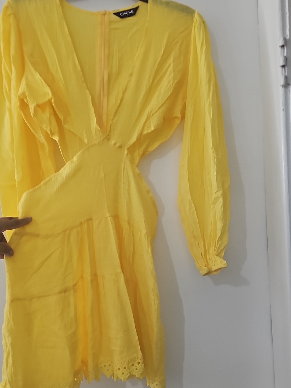 chic Bright Yellow Long-Sleeve Ruffled Mini Dress
